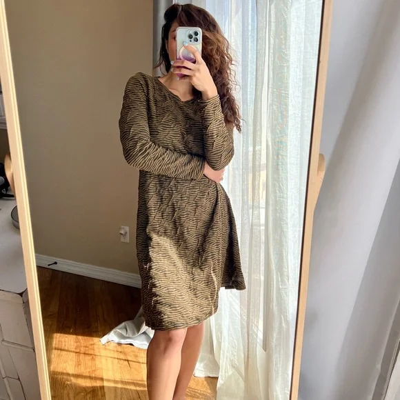 Lisa Bayne | Dresses | Lisa Bayne Lagenlook Boho Flowy Midi Black Tan  Geometric Dress Xs Art To Wear
